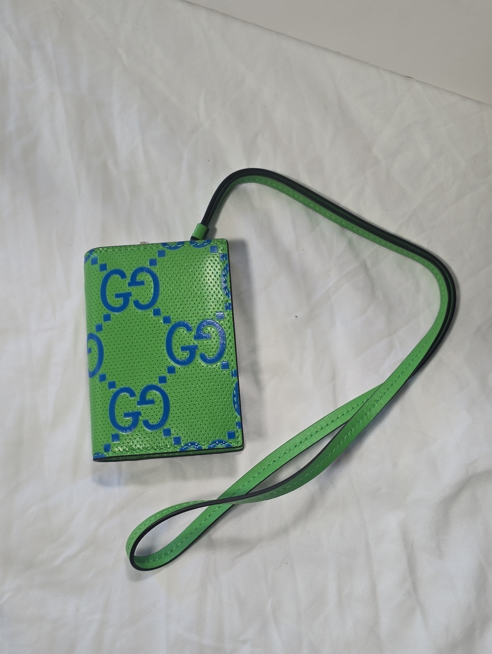Gucci Neon Green and Blue GG Lanyard Card Case
